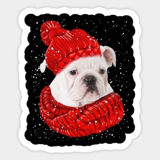 White Chihuahua Wearing Red Hat And Scarf Christmas Sticker